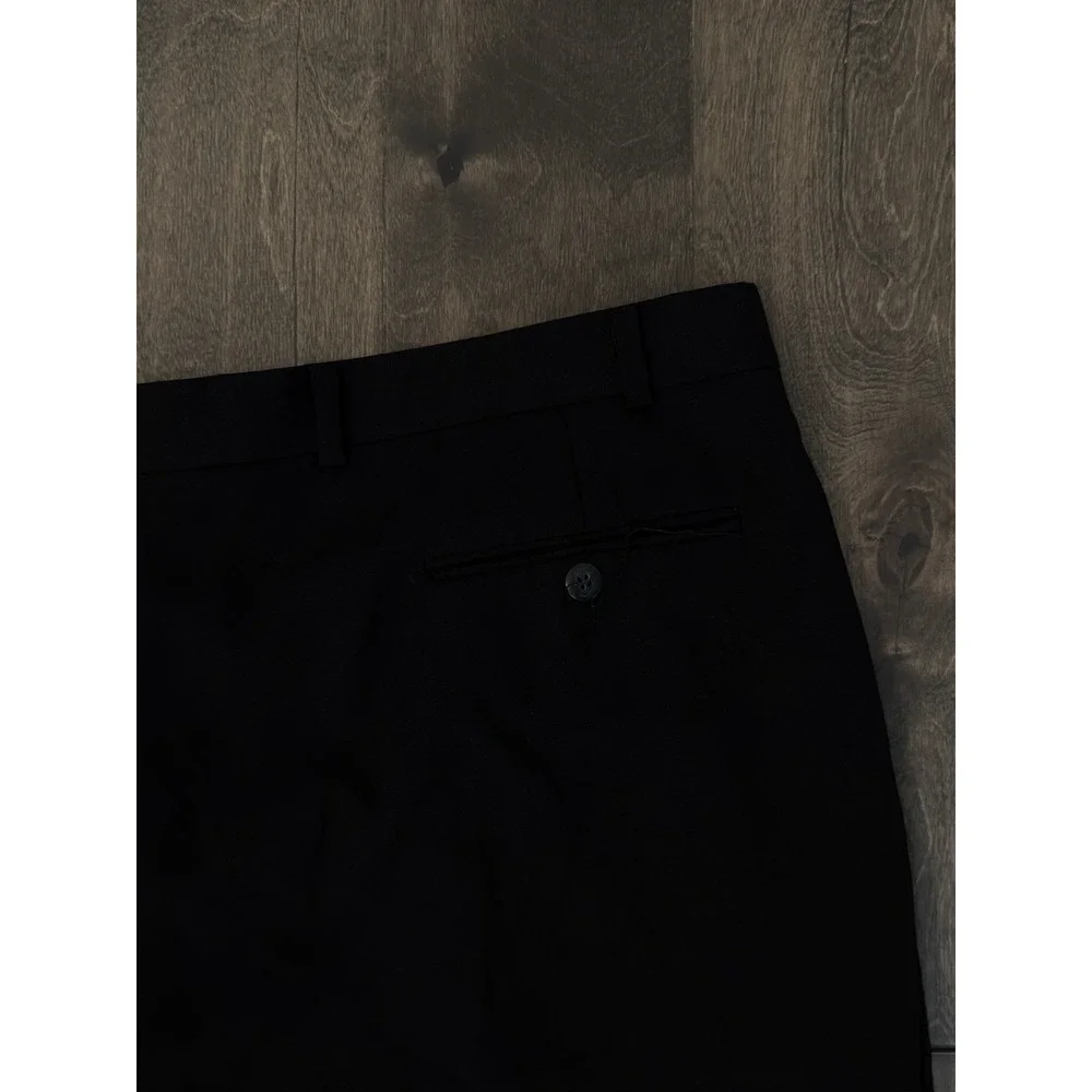 Ralph Lauren Mens 40X32 Black Pleated Dress Pants 100% Wool Cuffed Super 100s
